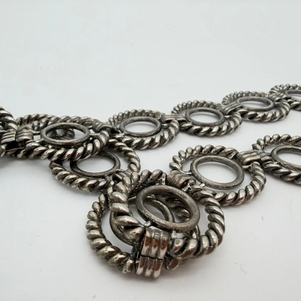 Vintage Silver Tone Rope Twist Oval Link Adjustable Chain Belt Toggle 30 Inch